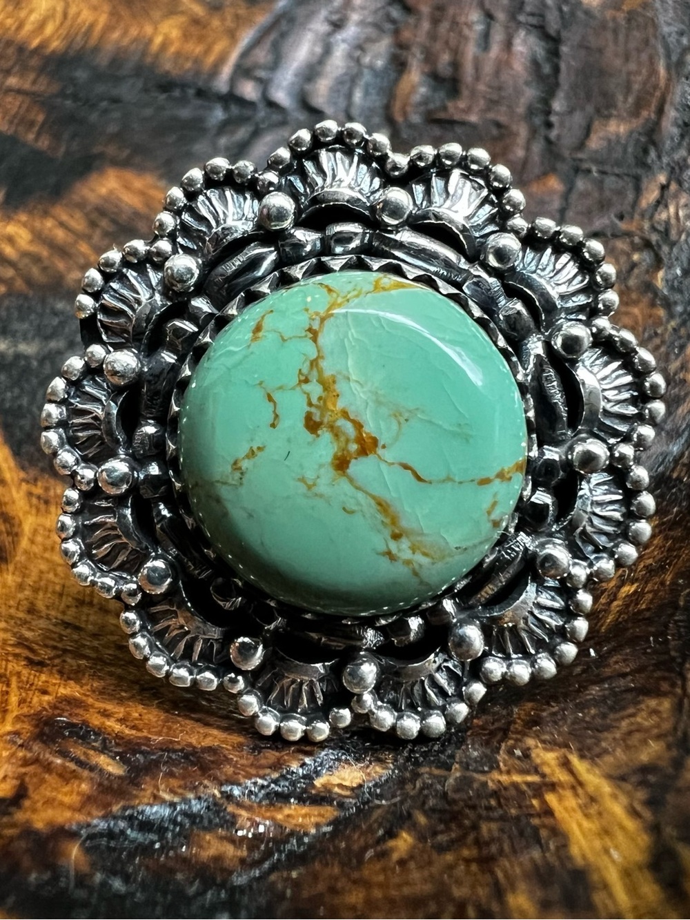 Sterling Kingman Turquoise Statement Ring Size 9  Southwestern